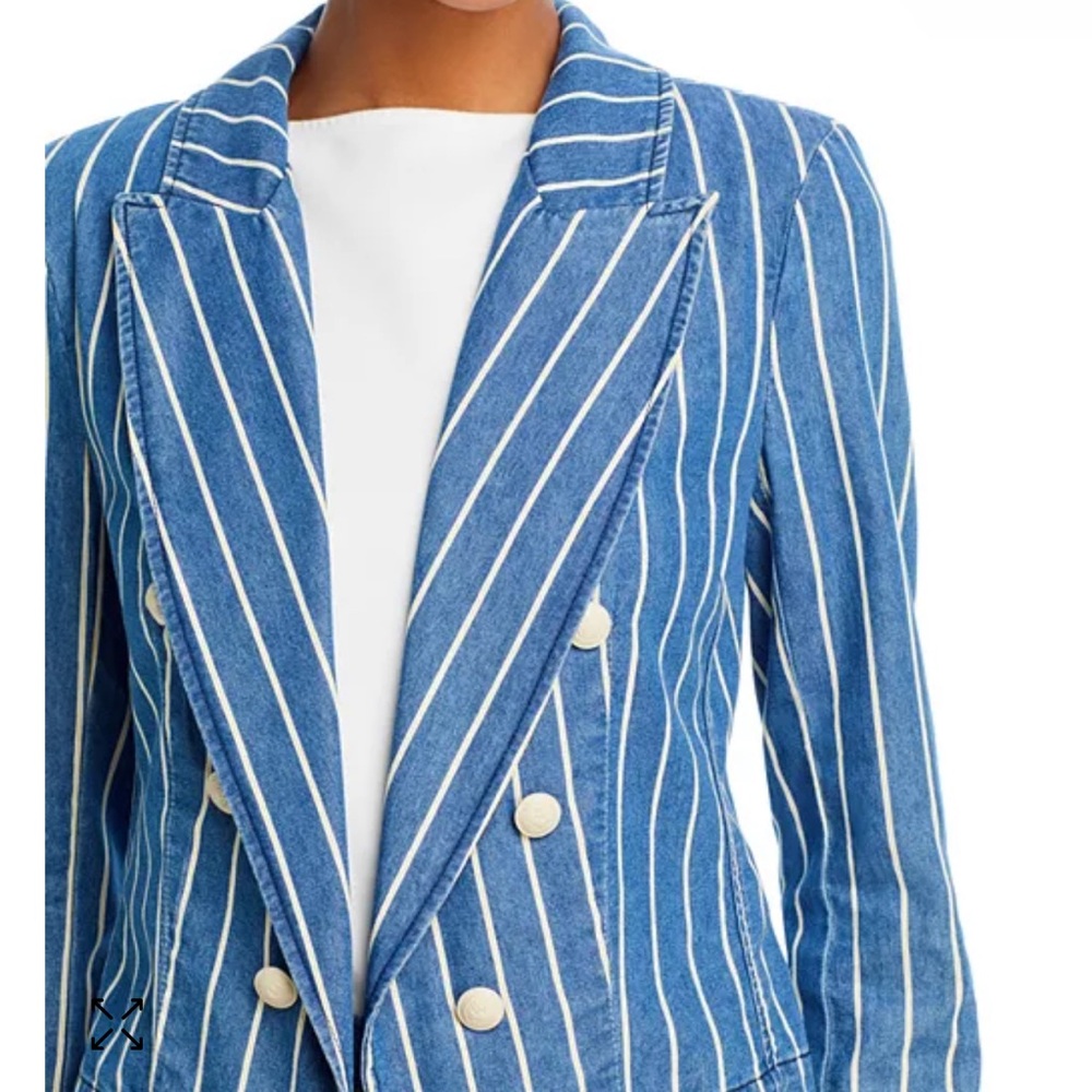 L'AGENCE Blue and White Striped Double-Breasted Blazer